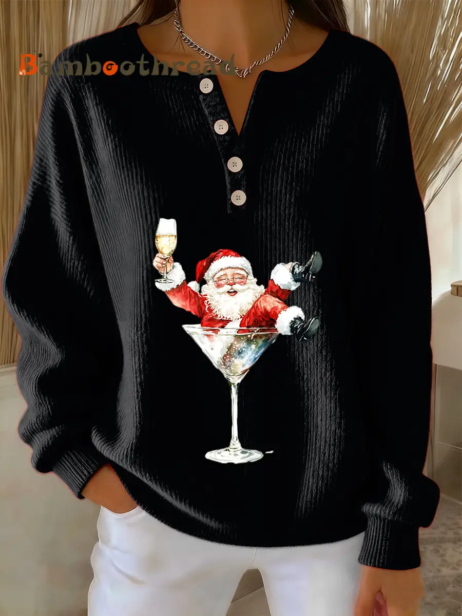 Women's Retro Faith The Santa Claus Cocktail Print Long-sleeve Sweater - Image 3