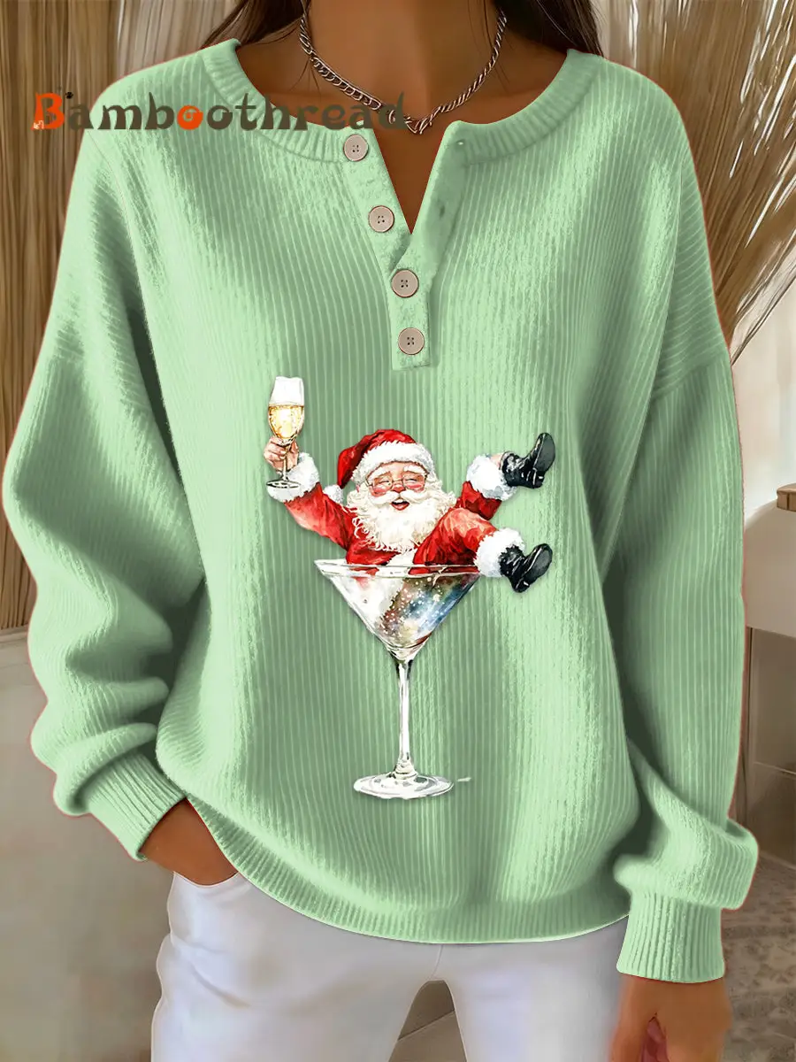 Women's Retro Faith The Santa Claus Cocktail Print Long-sleeve Sweater - Image 5