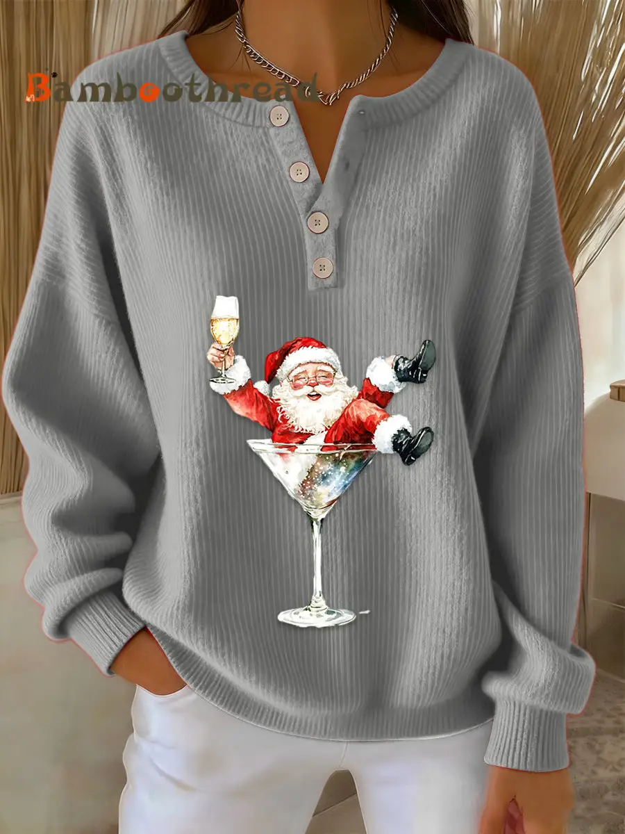 Women's Retro Faith The Santa Claus Cocktail Print Long-sleeve Sweater - Image 6