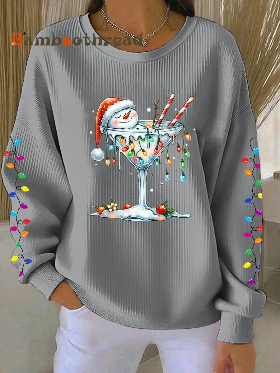Women's Snowman Wine Glass Print Casual Sweatshirt - Image 5