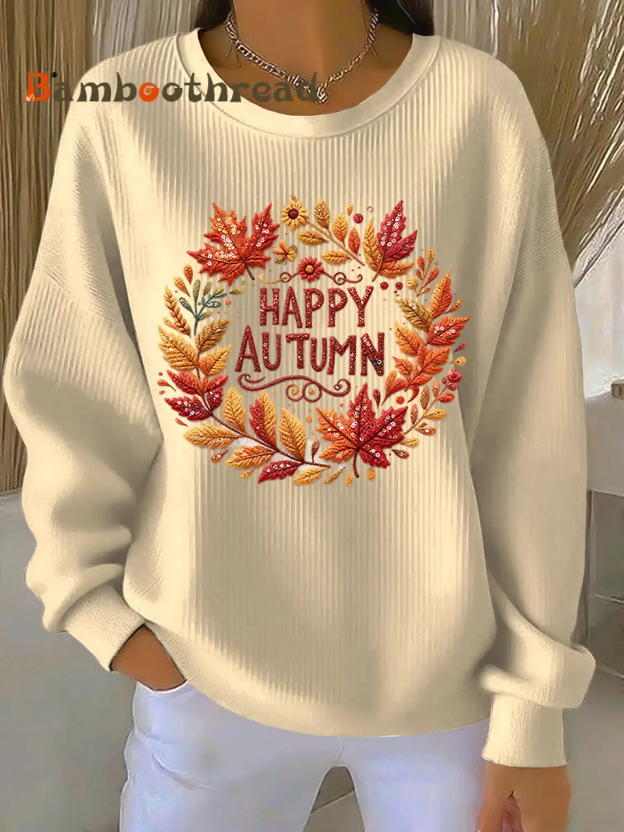 Women's Thanksgiving Autumn Leaf Casual Crewneck Pullover