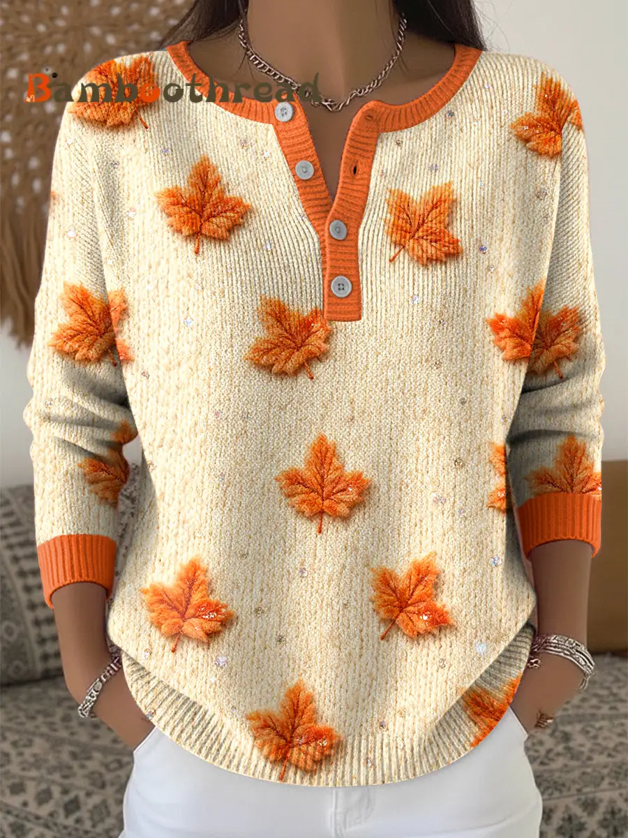 Women's Thanksgiving Maple Leaf Art V-Neck Top