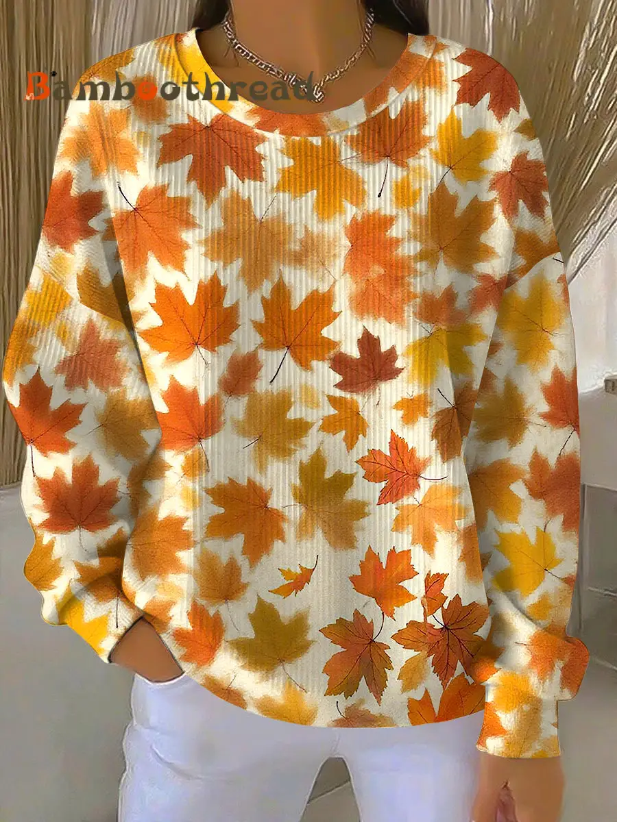 Women's Thanksgiving Maple Leaf Casual Crewneck Pullover