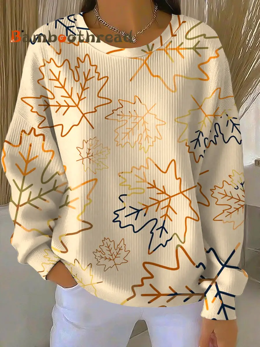Women's Thanksgiving Maple Leaf Painted Casual Crewneck Pullover