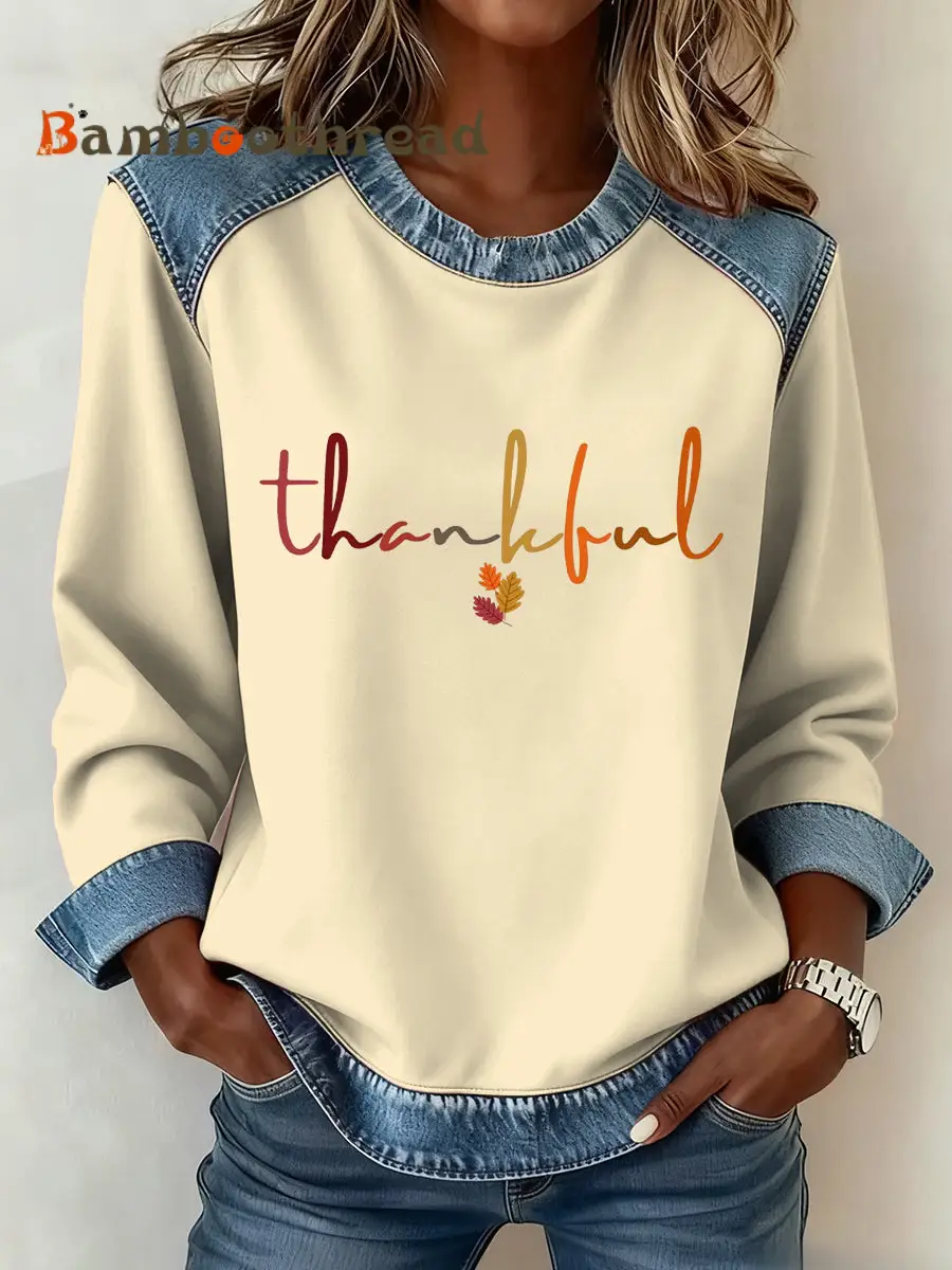 Women's Thanksgiving Pattern Patchwork Art Sweatshirt - Image 2