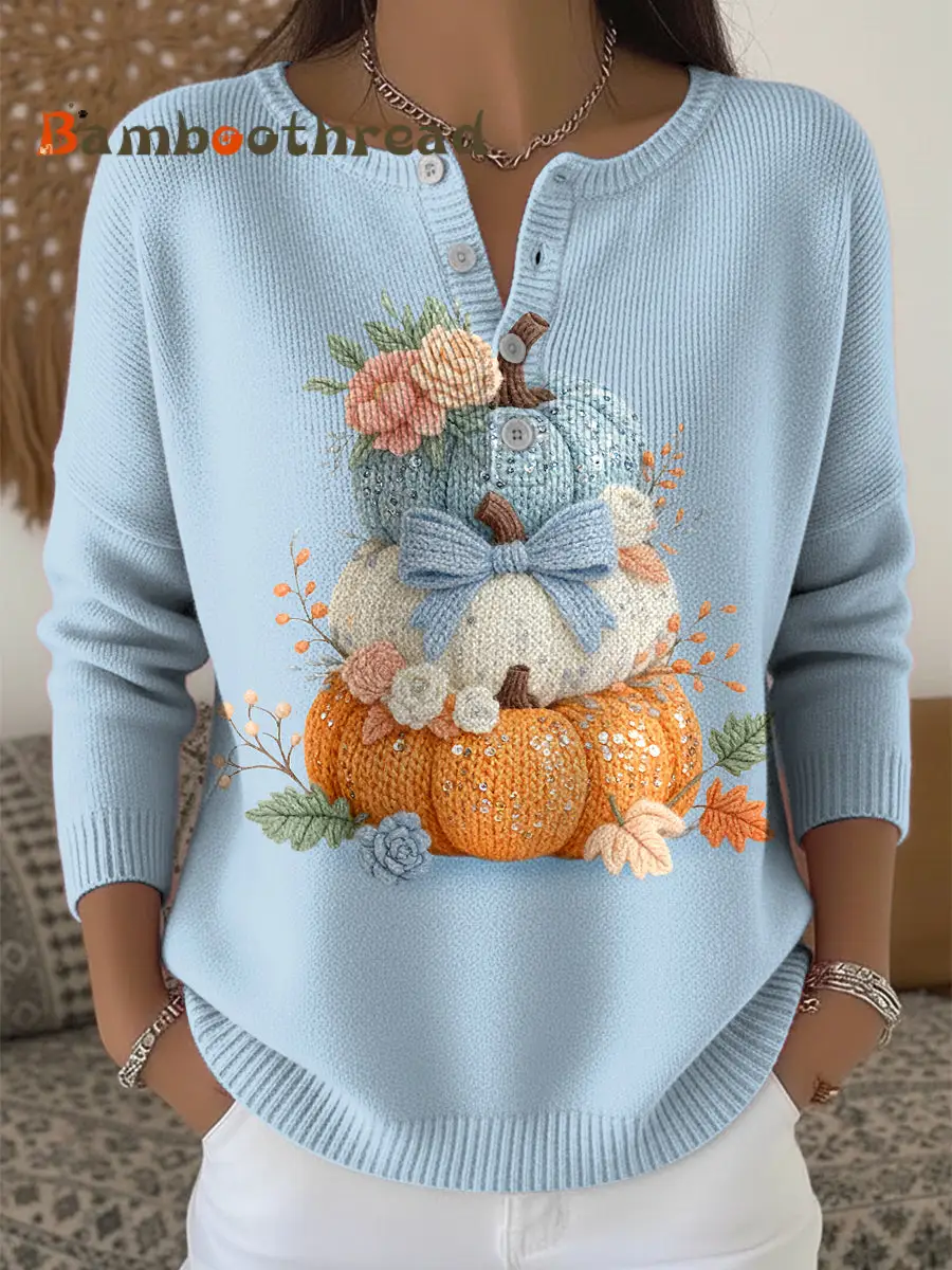 Women's Thanksgiving Pumpkin Bow Art V-Neck Top