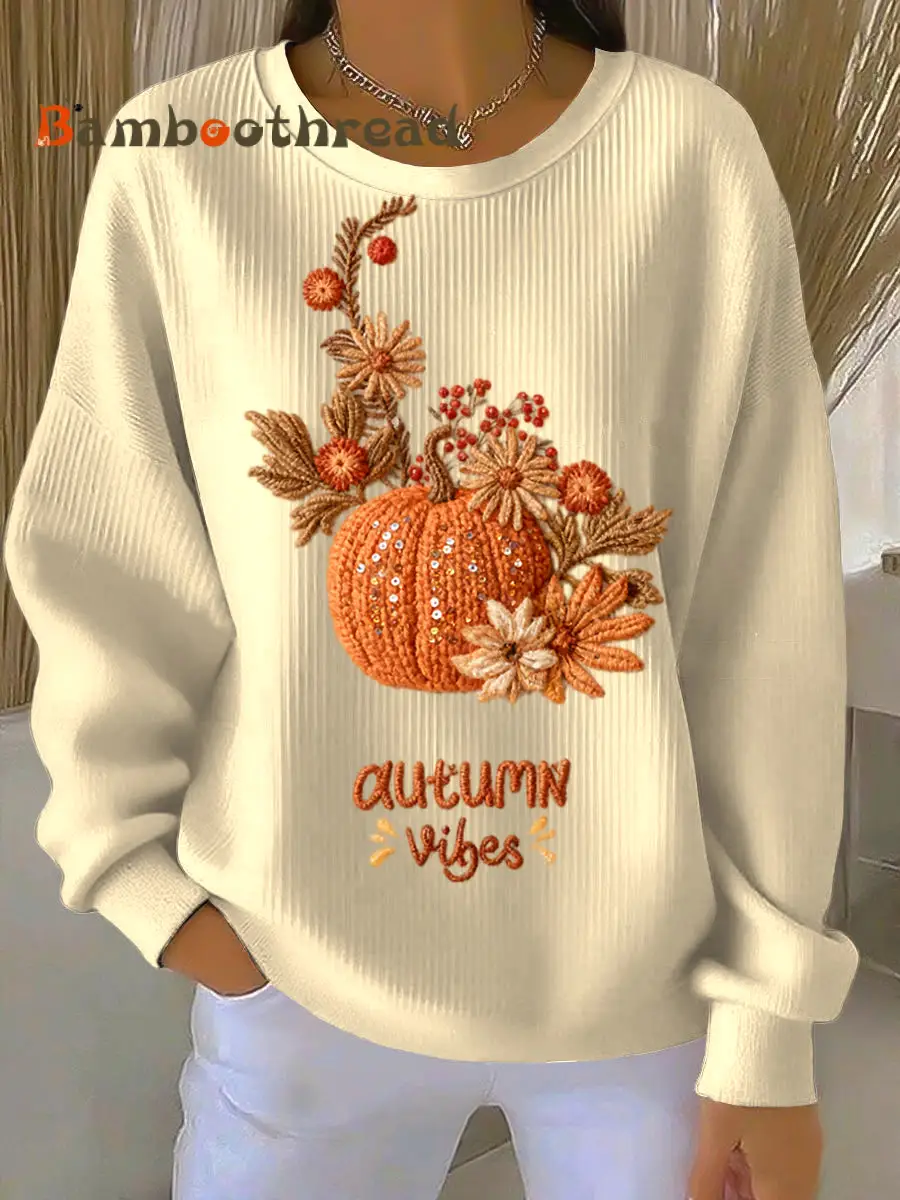 Women's Thanksgiving Pumpkin Floral Casual Crewneck Pullover