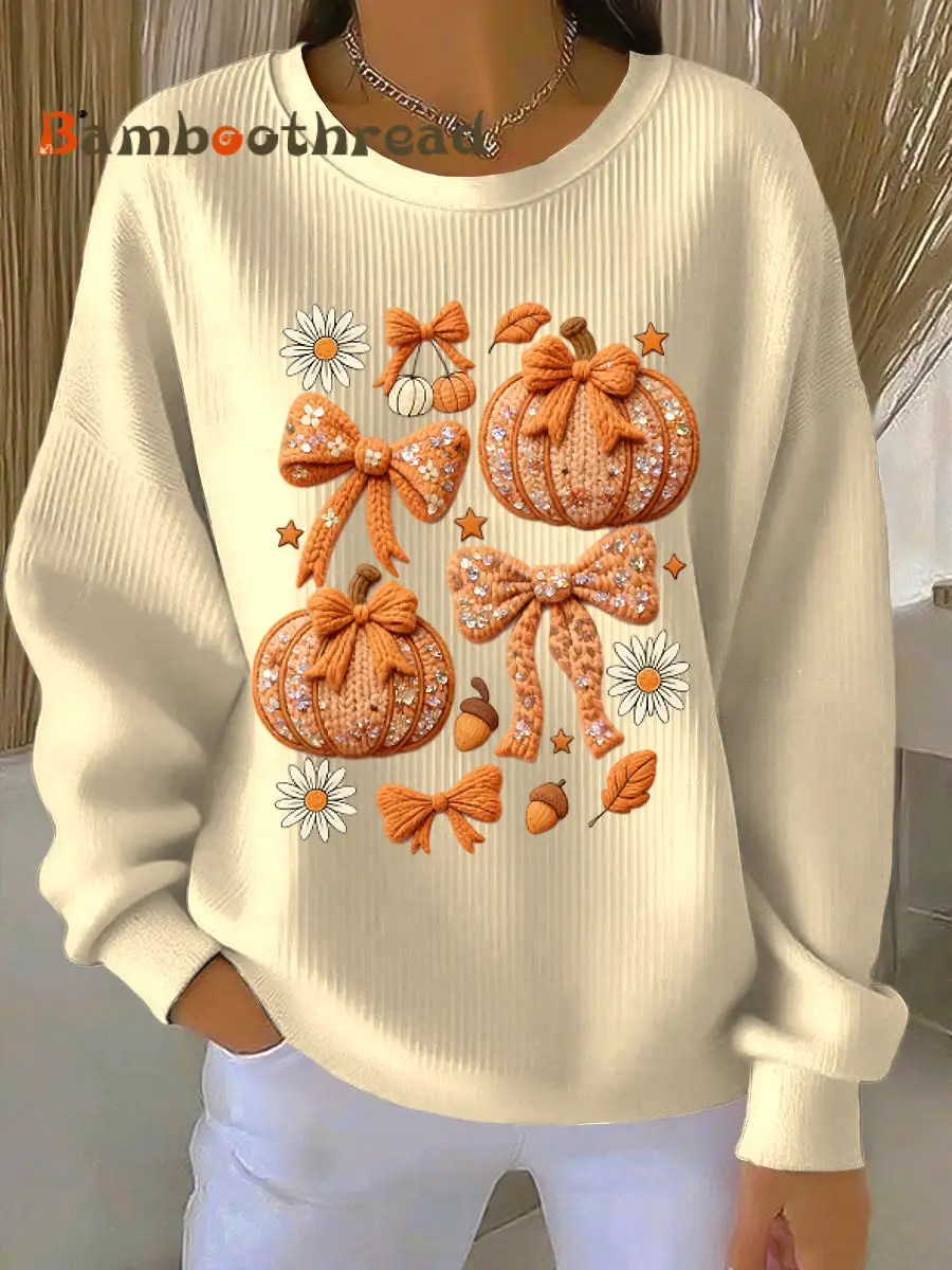 Women's Thanksgiving Pumpkin Floral Casual Crewneck Pullover