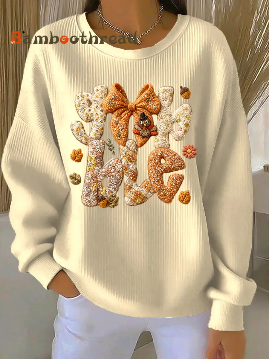 Women's Thanksgiving Turkey Bow Casual Crewneck Pullover