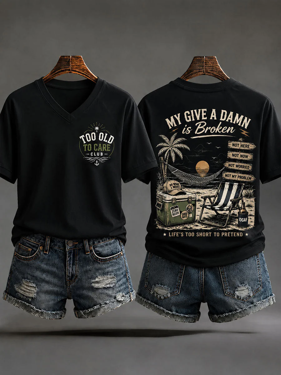 Women's 'Too Old to Care Club' V-Neck T-Shirts - Image 5