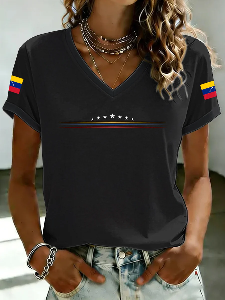 Women's VENEZUELA Printed V-neck T-shirt