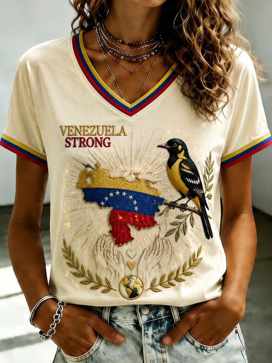 Women's VENEZUELA Printed V-neck T-shirt