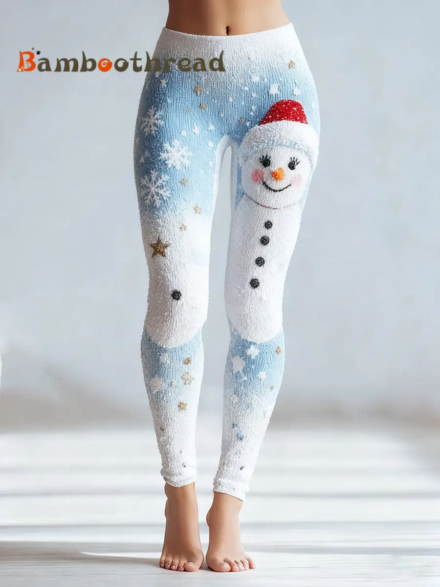 Women's Vintage Christmas Art Knit Cozy Leggings
