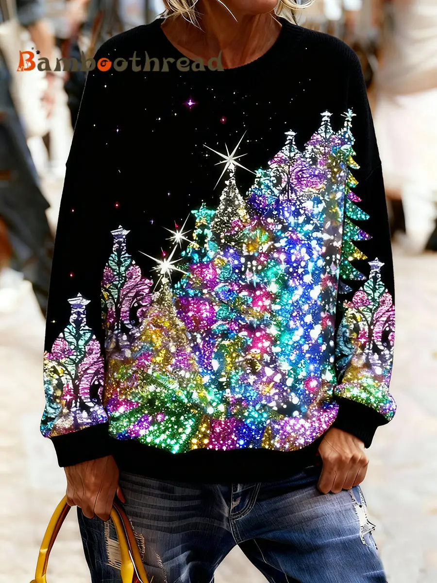 Women's Vintage Christmas Art Print Cozy Knit Sweater