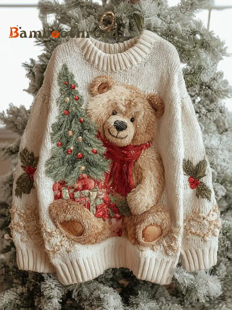 Women's Vintage Christmas Bear Tree Knitted Sweater