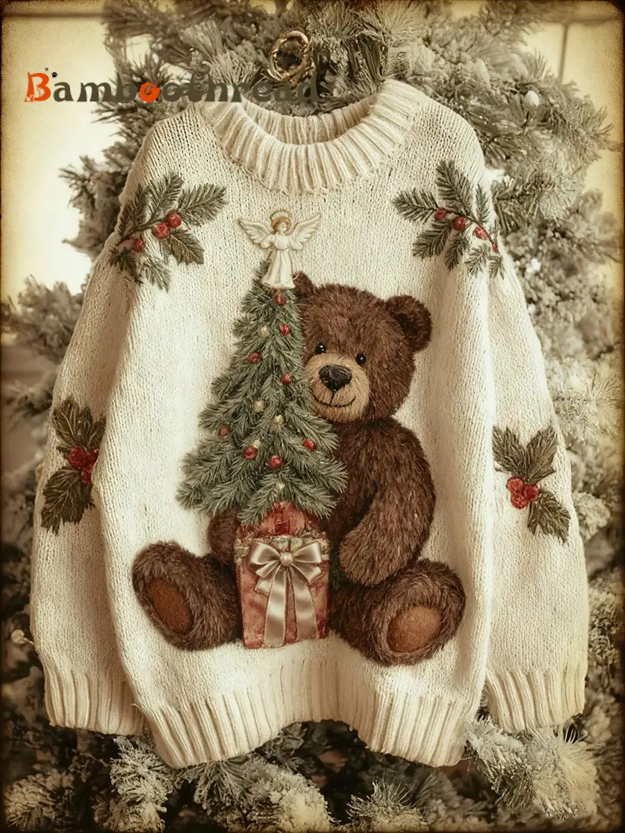 Women's Vintage Christmas Bear Tree Knitted Sweater