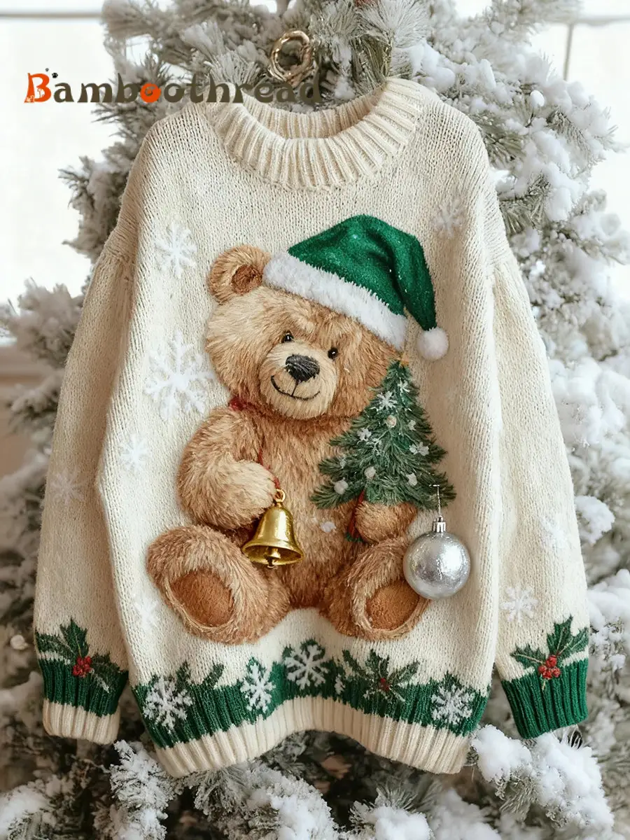 Women's Vintage Christmas Bear Tree Knitted Sweater