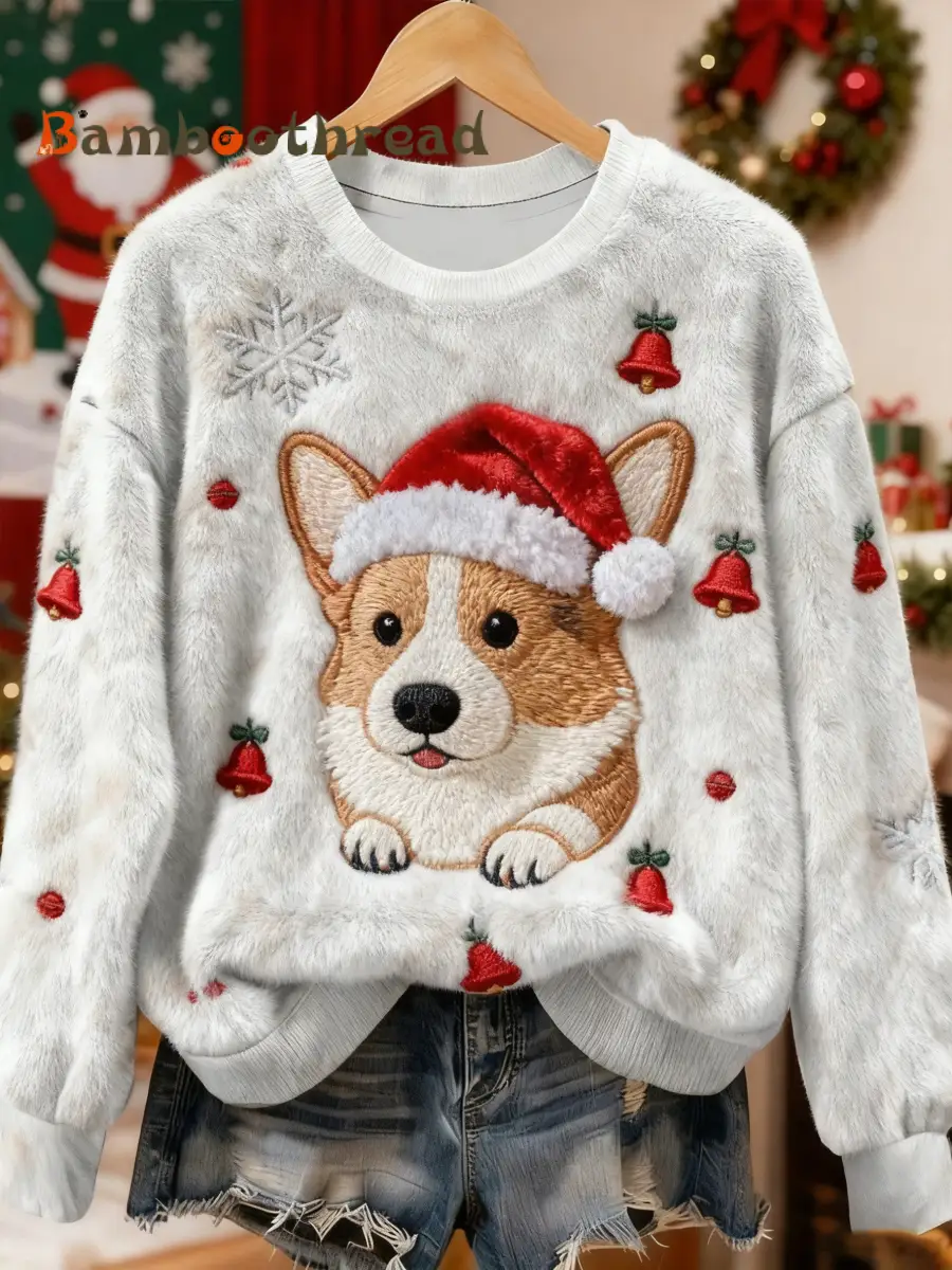 Women's Vintage Christmas Dog Printed Flannel Sweatshirt