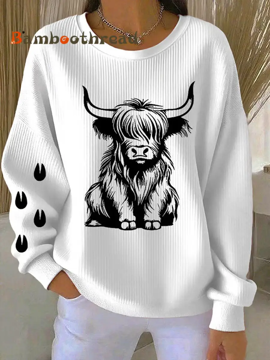 Women's West Highland Cow Print Crew Neck Long Sleeve Sweats - Image 2