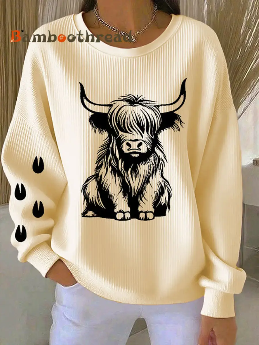Women's West Highland Cow Print Crew Neck Long Sleeve Sweats - Image 3