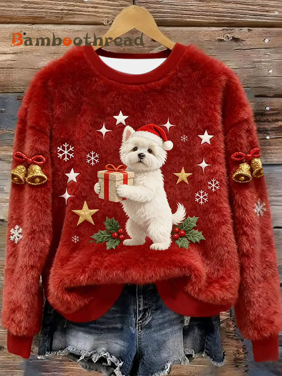 Women's West Highland White Terrier Westie Christmas Flannel Hoodie