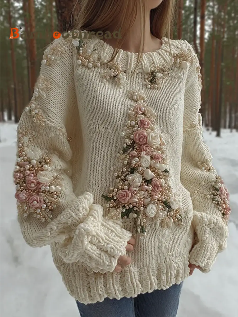Women's Women's Christmas tree print faux sweater